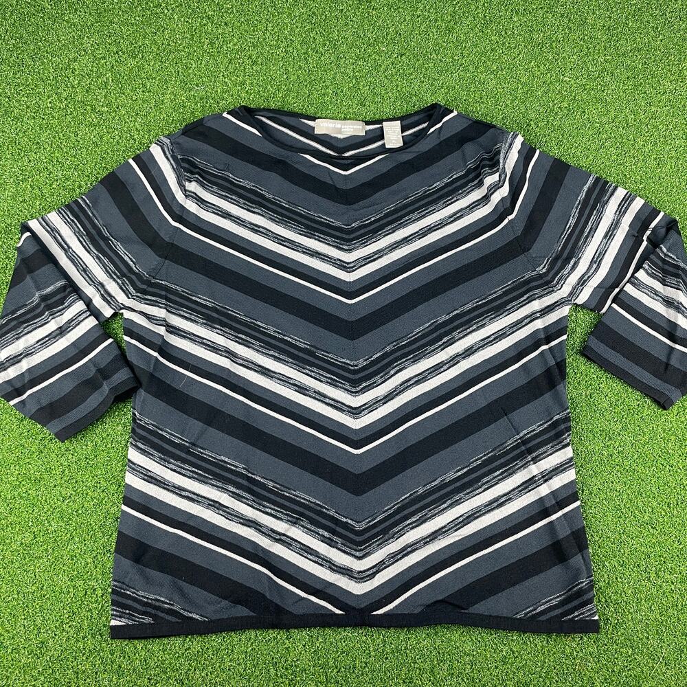 Vintage Valerie Separates Gray Chevron 3/4 Sleeve Blouse Sz PL